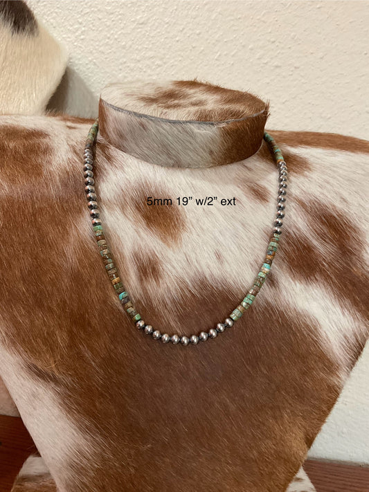 Sterling Silver Pearls w/Green, Blue & Brown Heishi