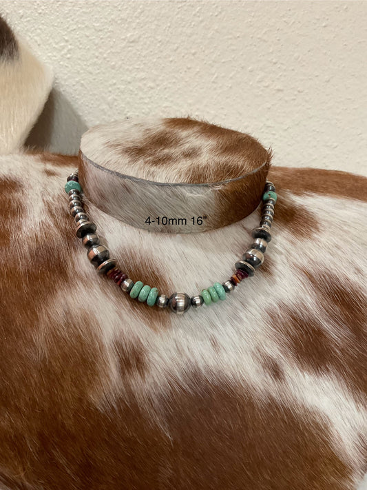 Sterling Silver Pearls with Spiny Oyster & Turquoise