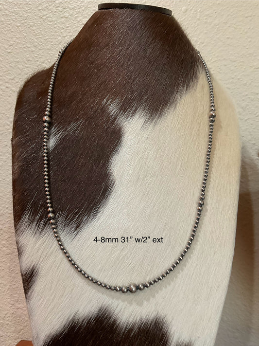 31”-33” Variegated Sterling Silver Pearls