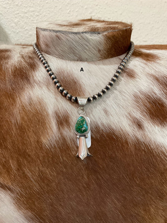 Sterling Silver Pearls w/Sonoran Squash Blossom Pendant