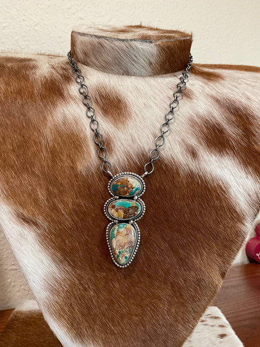 Royston Turquoise 3 Stone Necklace