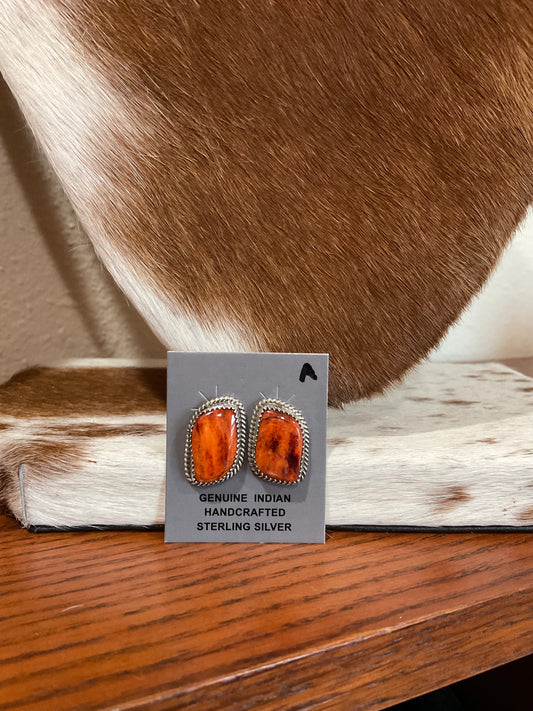 Orange Spiny Stud Earrings
