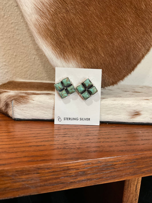 Kingman 4 Stone Square Stud Earrings