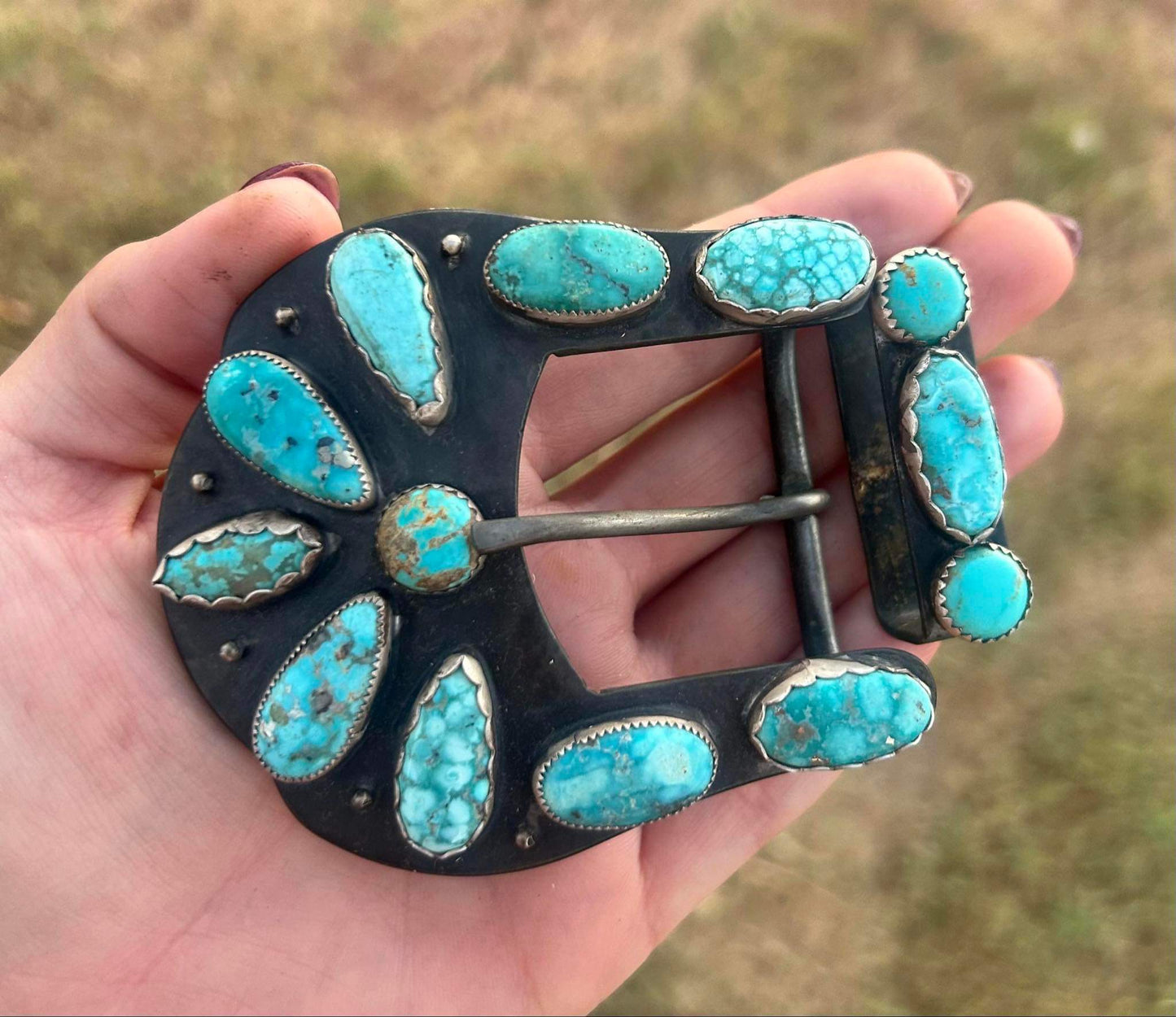 Stainless  Steel & Whitewater Turquoise Belt Buckle