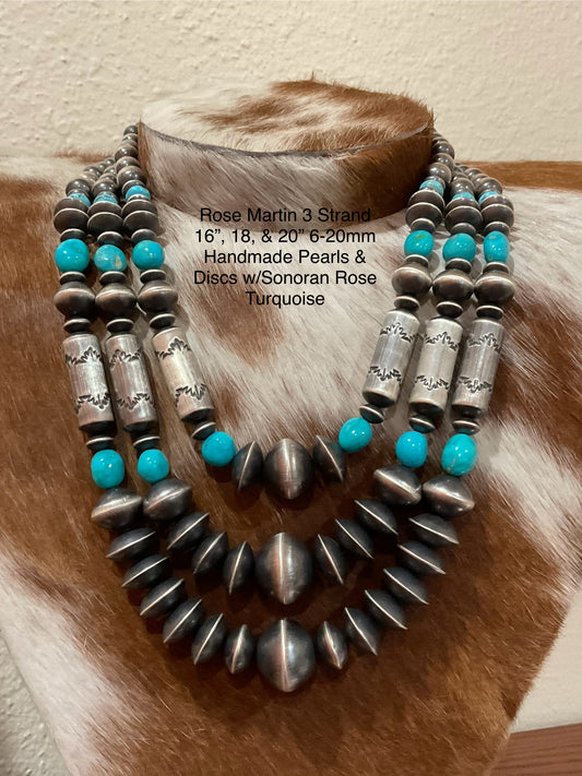 Rose Martin 3 Strand Handmade Navajo Pearl Necklace