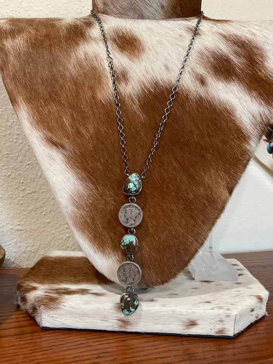 #8 Turquoise & Mercury Dime Lariat