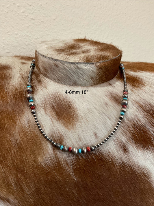 Red Spiny & Kingman Turquoise w/Sterling Silver Pearls