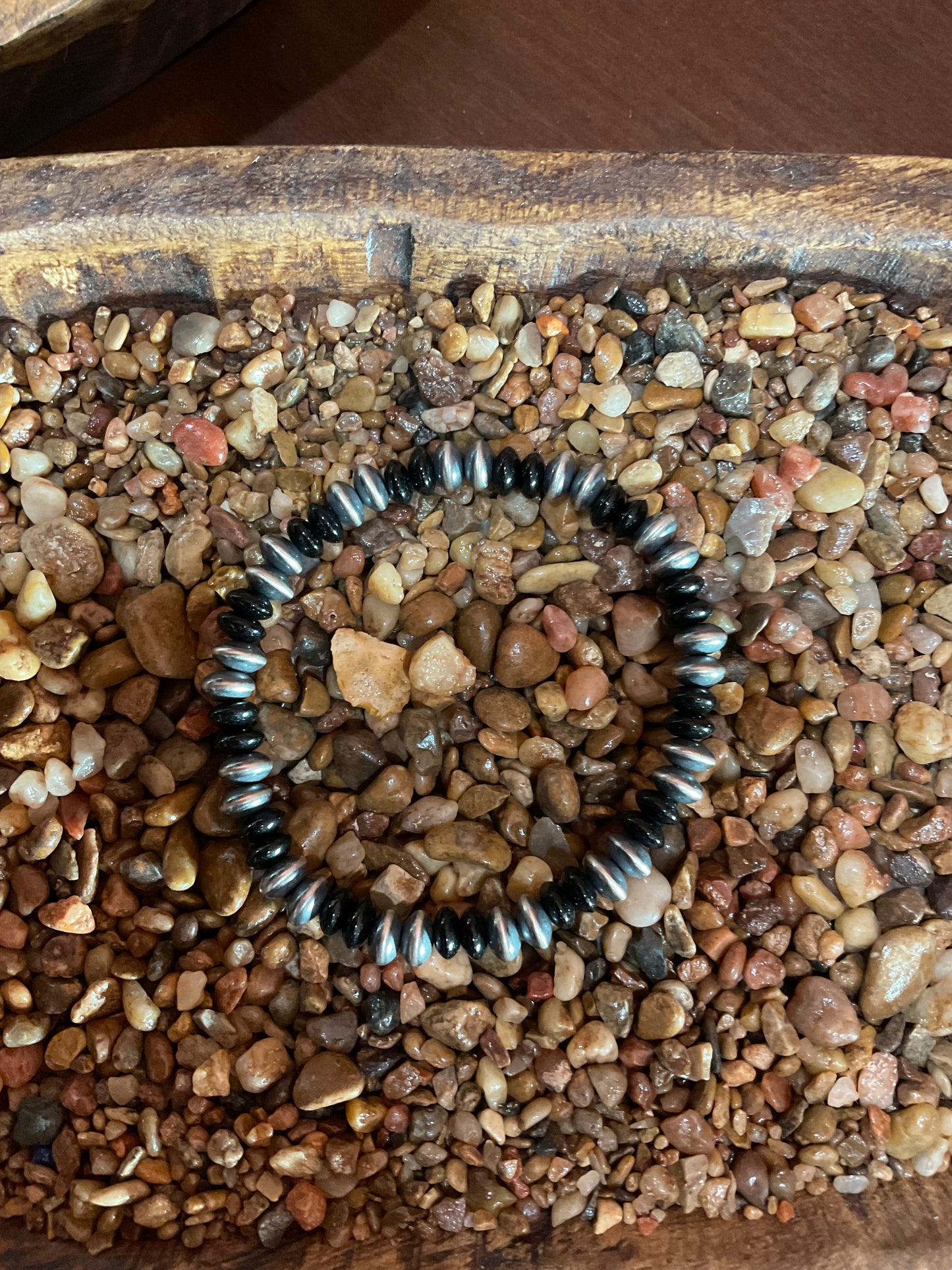 Sterling Silver Disc Pearls & Black Onyx Stretchy Bracelet