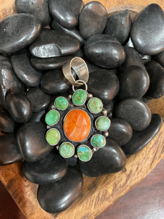 Sonoran Gold Turquoise & Orange Spiny Cluster Pendant