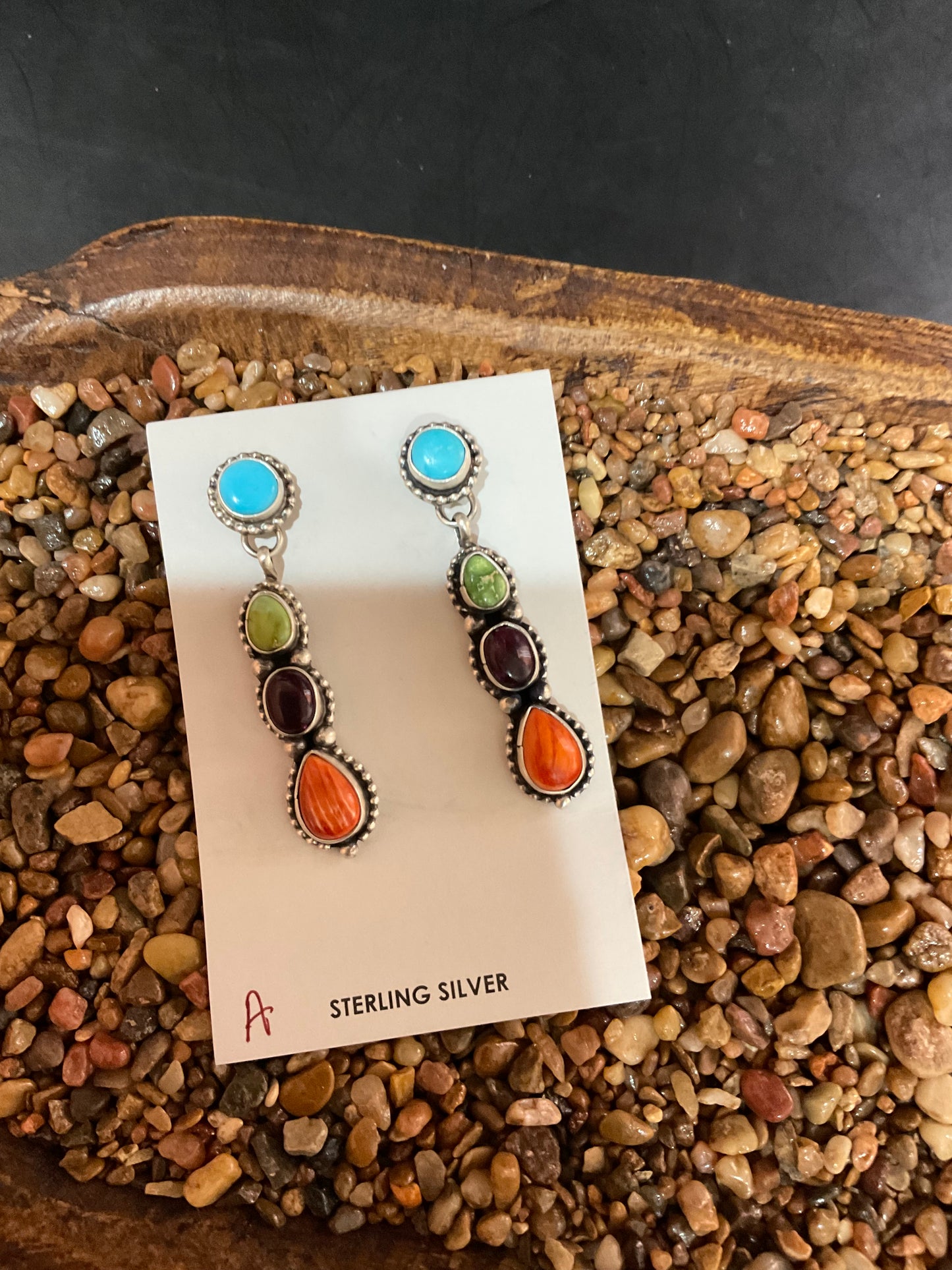 Turquoise & Spiny Oyster 4 Stone Dangle Earrings