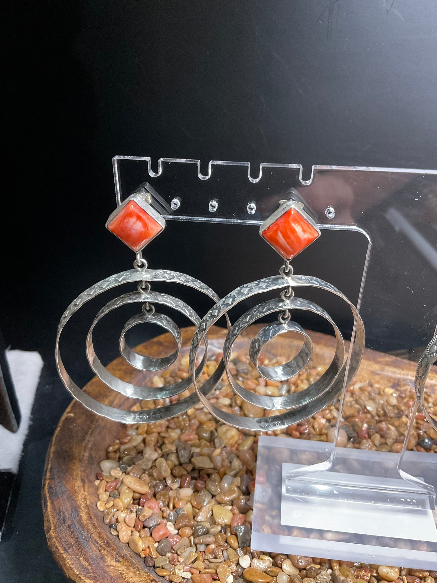 Red Spiny Triple Hoop Earrings