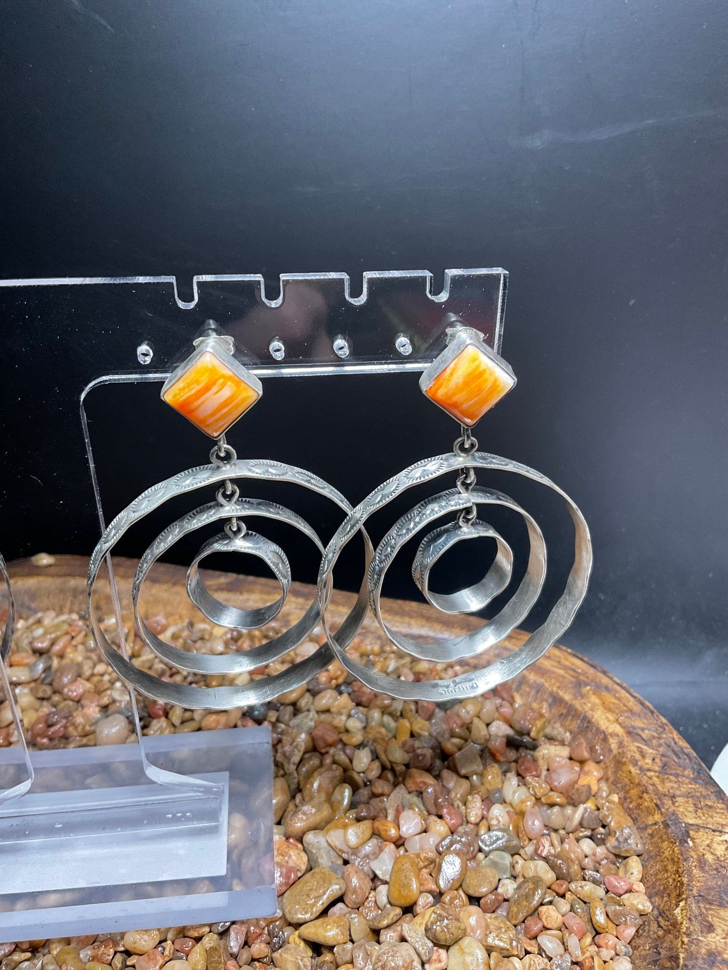 Orange Spiny Triple Hoop Earrings