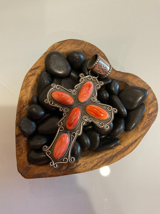 Red Spiny Oyster Cross Pendant