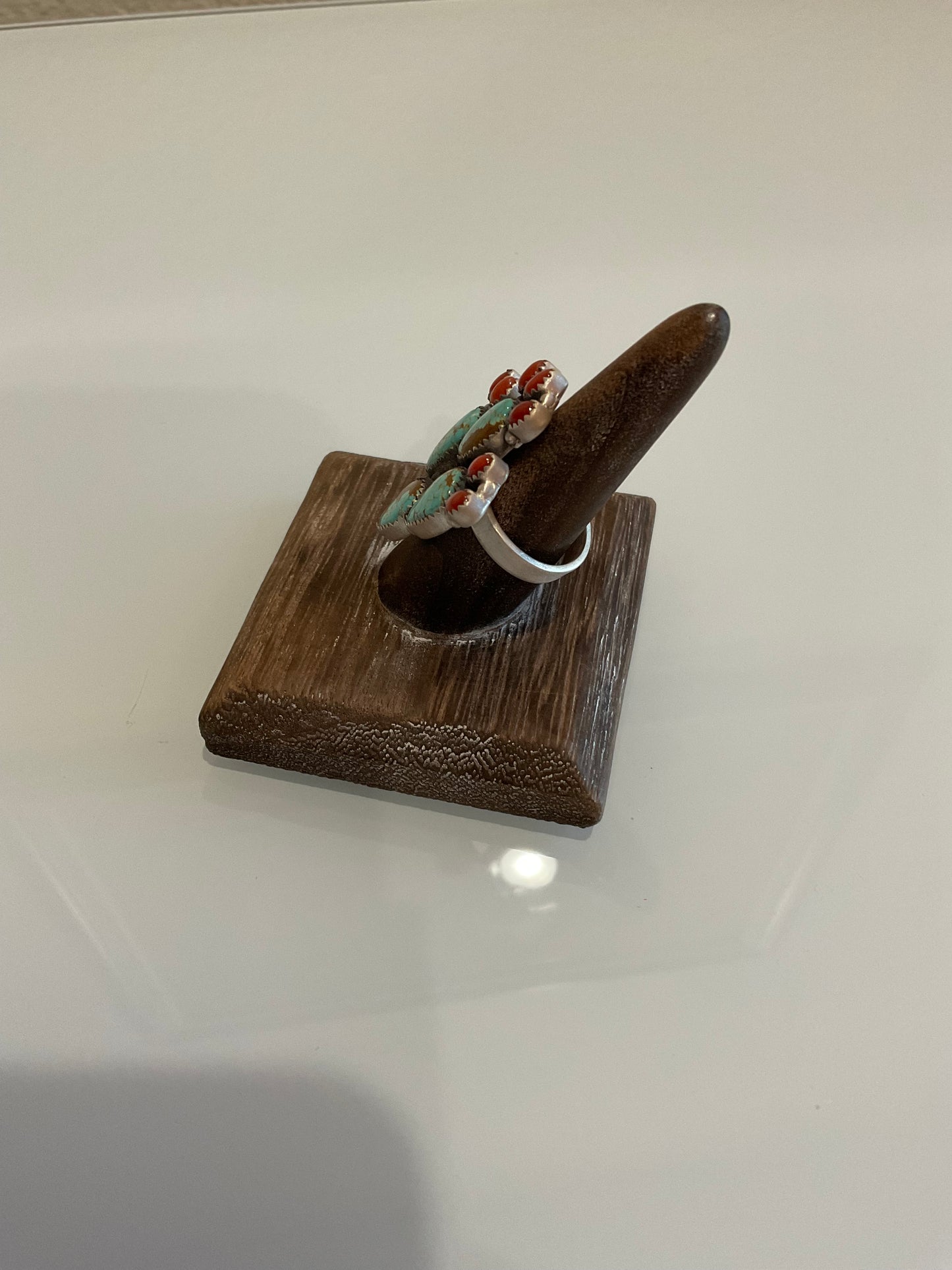 #8 Turquoise & red Coral Cactus Ring
