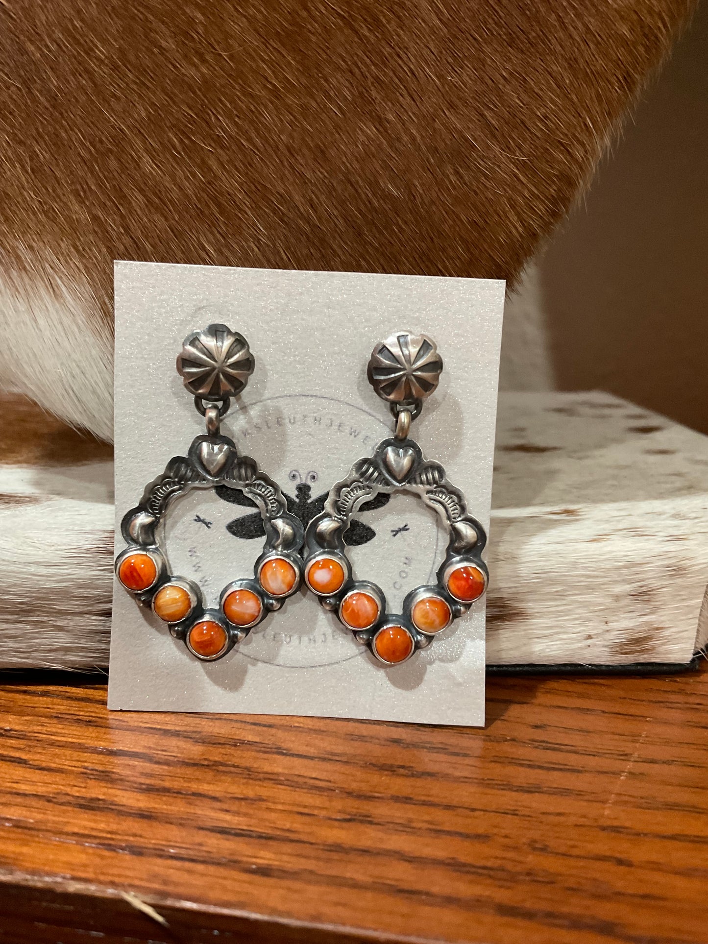 Orange Spiny Annie Hoskie Hoop Earrings