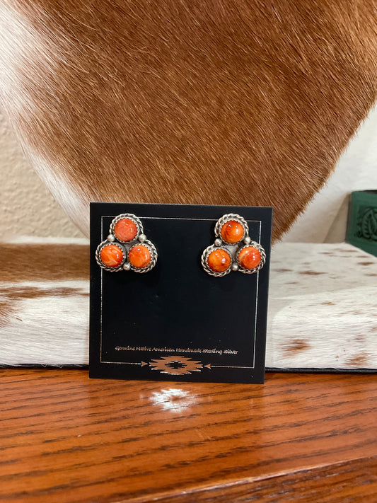 Orange Spiny Cluster Stud Earrings