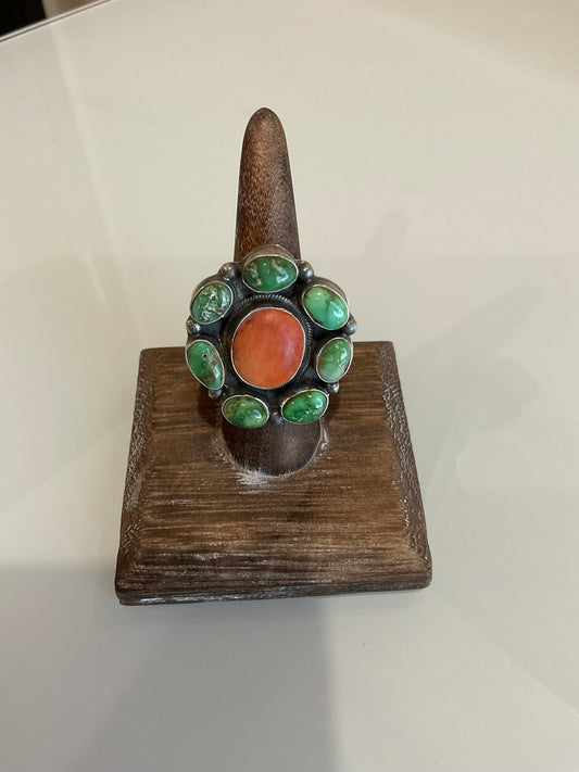 Sonoran Gold Turquoise & Orange Spiny Cluster Ring