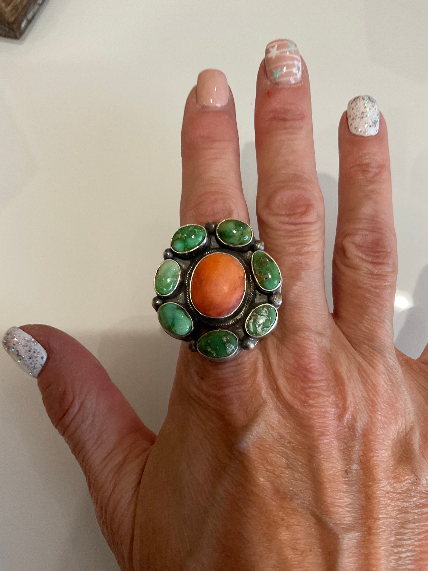 Sonoran Gold Turquoise & Orange Spiny Cluster Ring