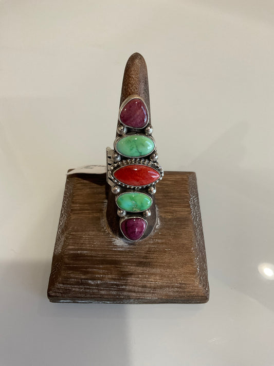 Sonoran Gold Turquoise w/Red & Purple Spiny Oyster Ring