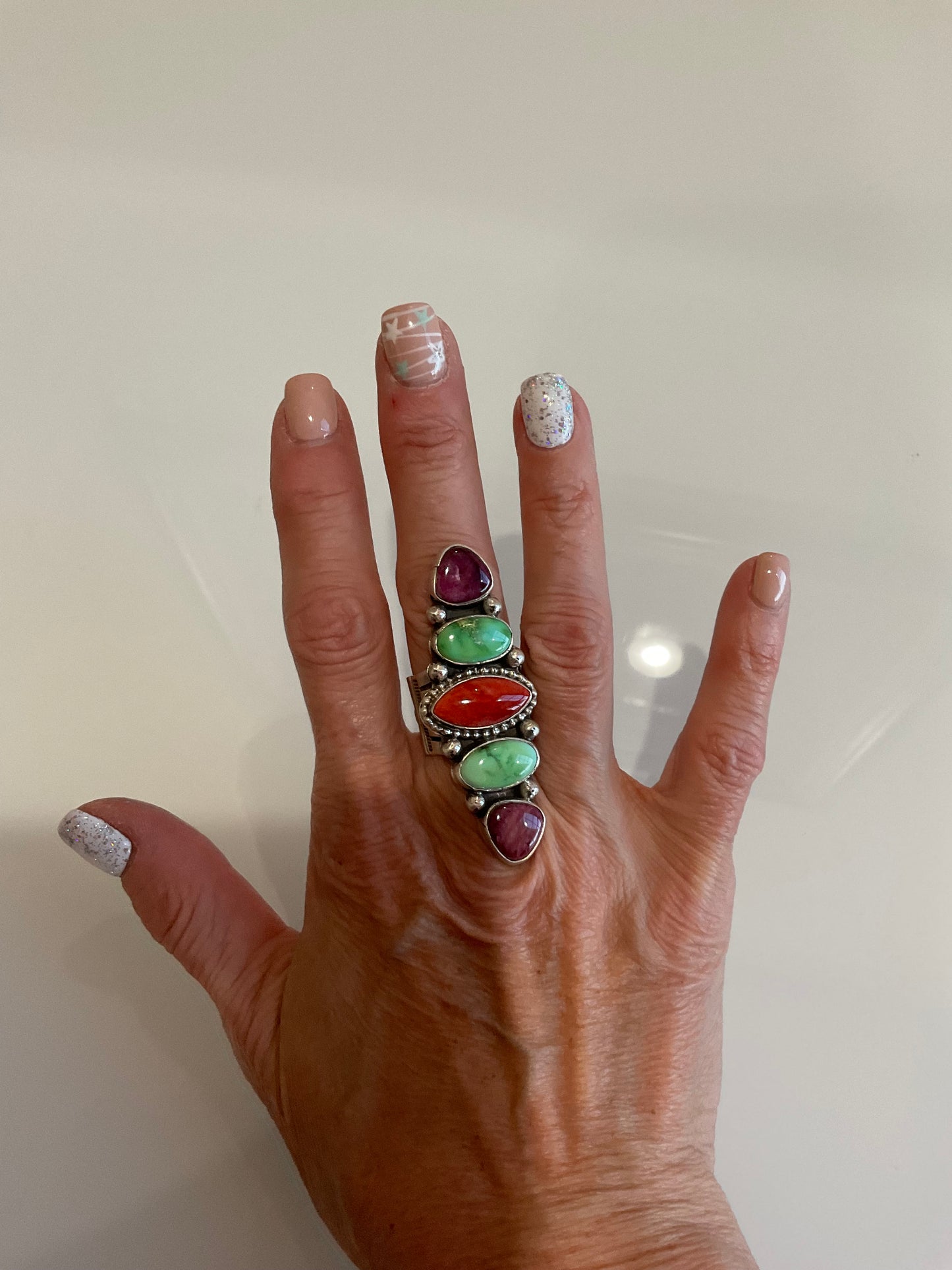 Sonoran Gold Turquoise w/Red & Purple Spiny Oyster Ring