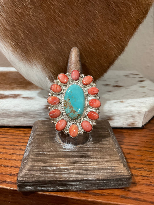 Kingman & Red Spiny Cluster Ring