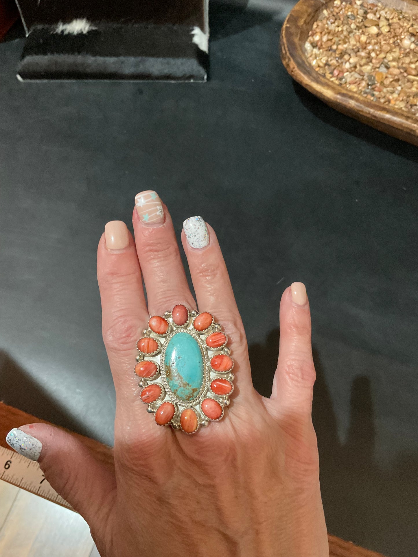 Kingman & Red Spiny Cluster Ring