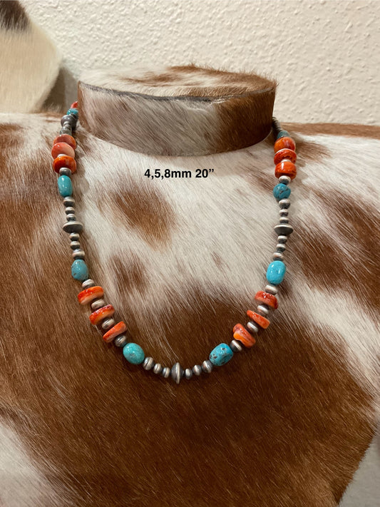Sterling Silver Pearls w/Kingman & Orange Spiny