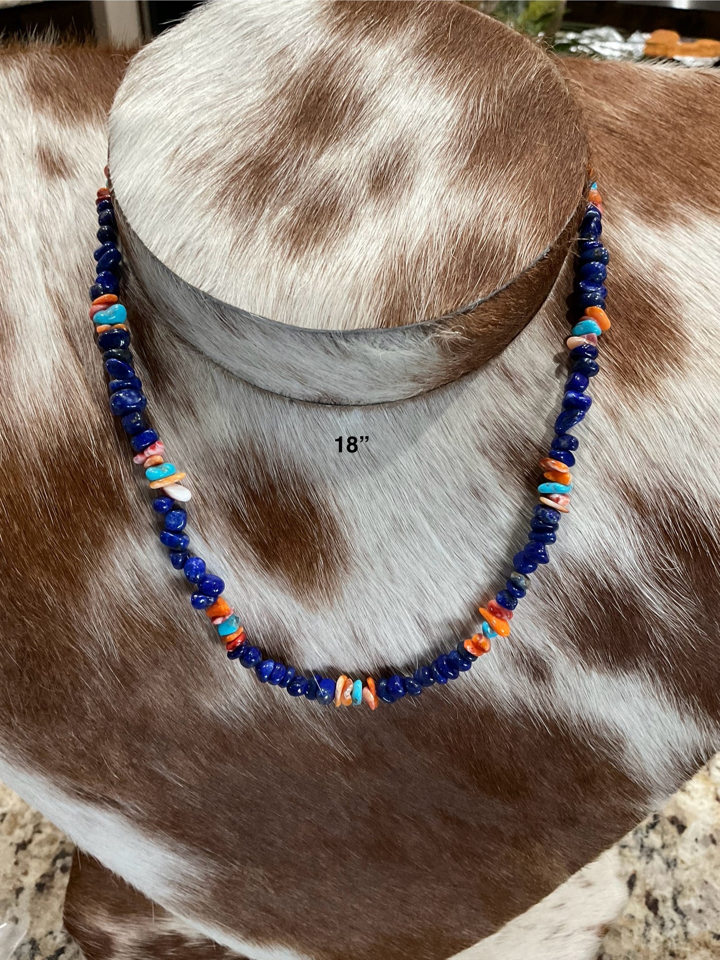 Lapis, Kingman & Orange Spiny Necklace