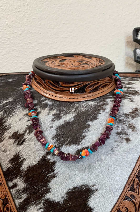 Purple & Orange Spiny w/Sleeping Beauty Turquoise Necklace