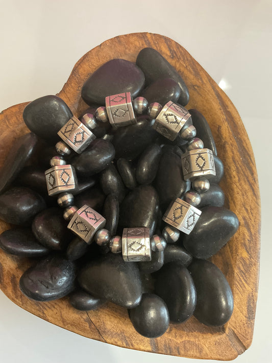 Sterling Silver Barrel Stretchy Bracelet