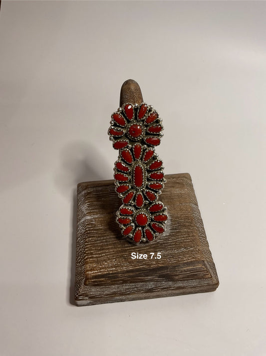 Red Coral Cluster Ring