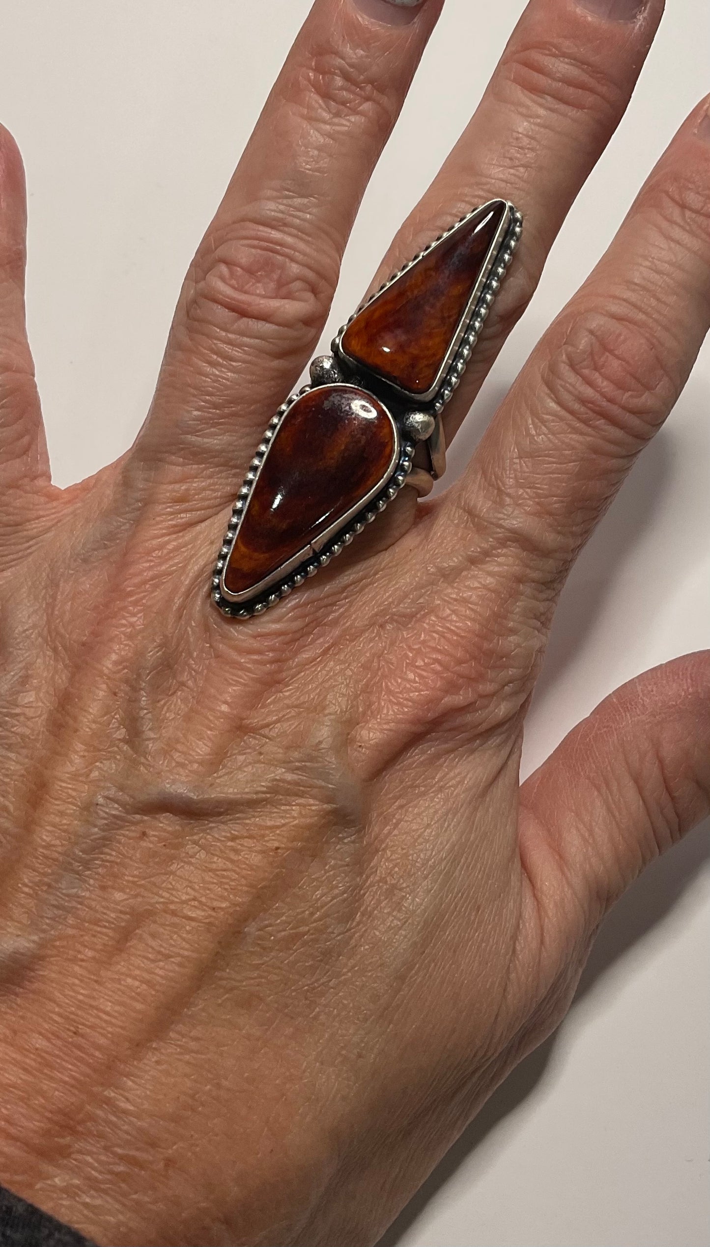 Orange Spiny 2 Stone Ring