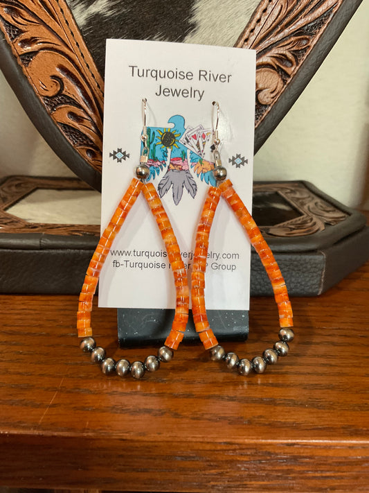 Orange Spiny Pearl Hoop Earrings