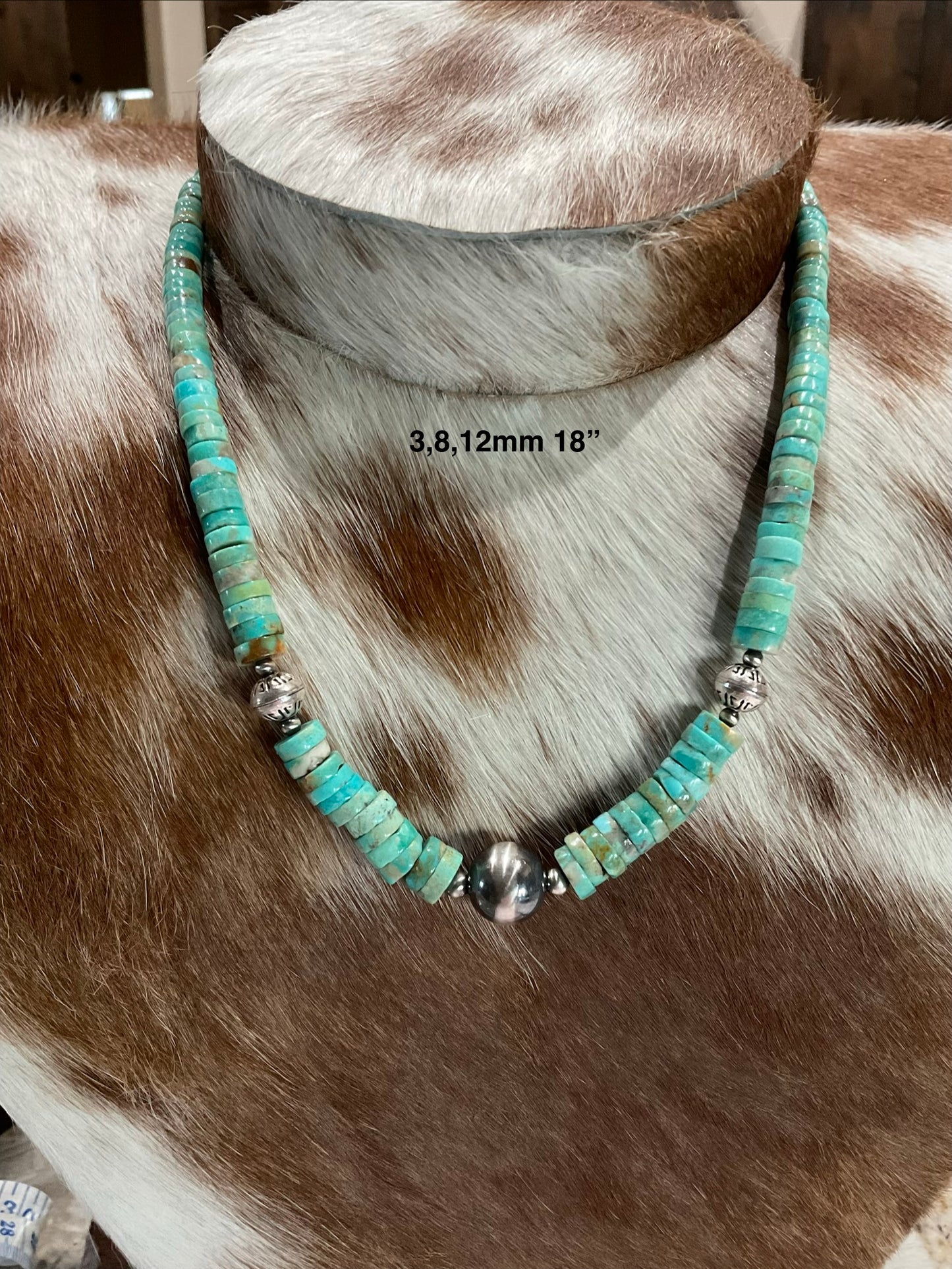 Graduated Turquoise & Sterling Silver Pearl Necklace