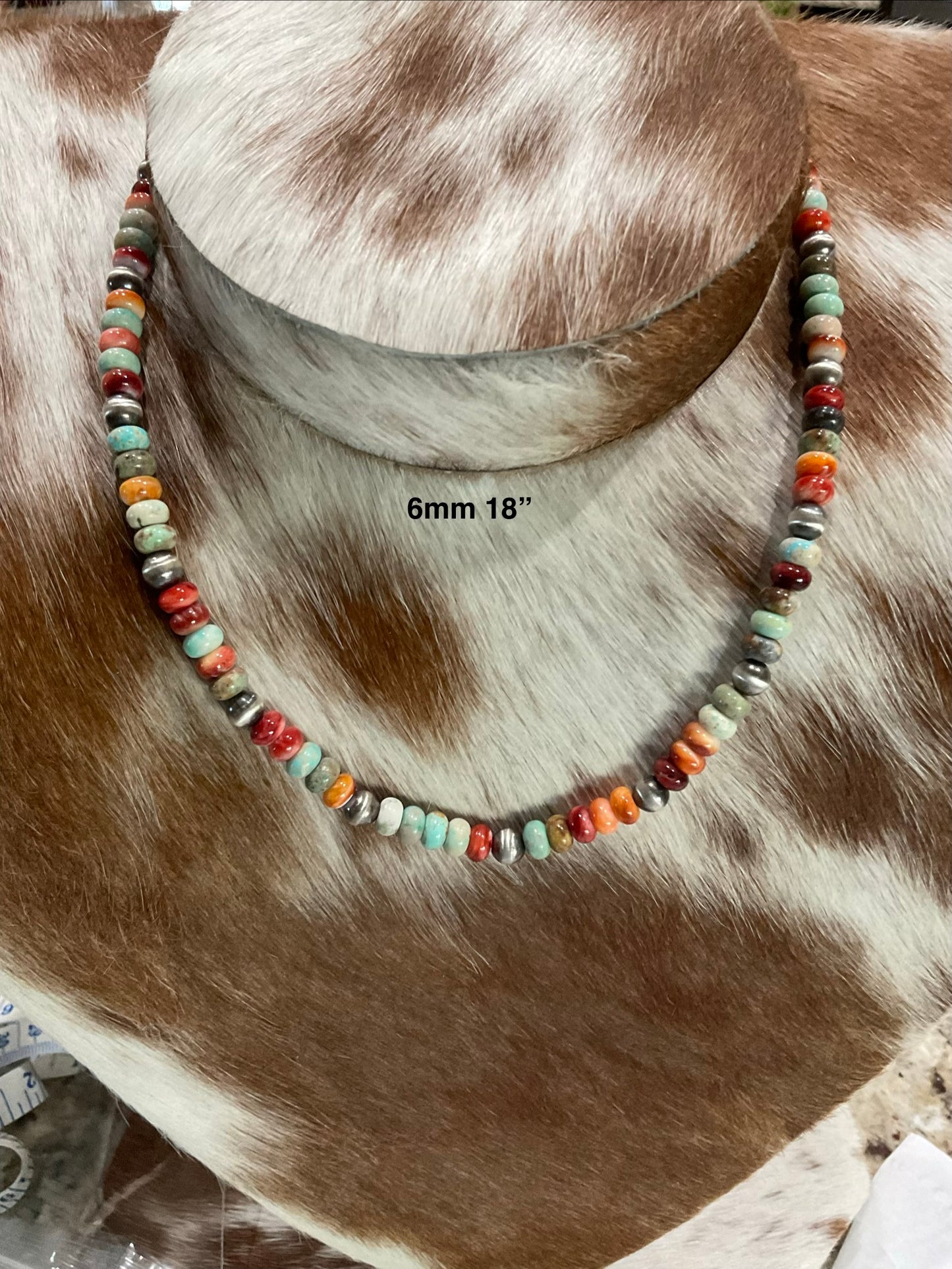 18” Spiny Oyster & Turquoise Rondelle & Sterling Silver Pearl Necklace