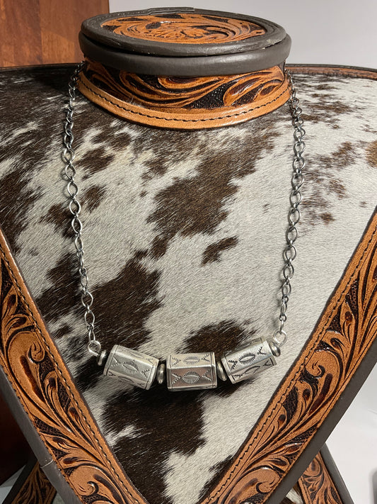 Sterling Silver Barrel Bead Necklace