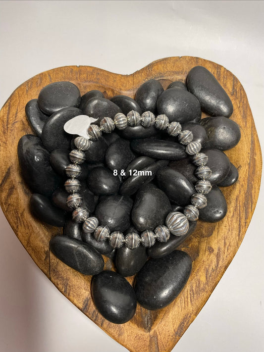 8 & 12mm Sterling Silver Pearls Stretchy Bracelet