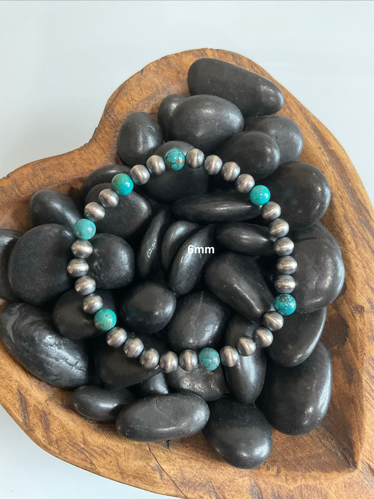 6mm Sterling Silver Disc Pearls w/Prince Turquoise