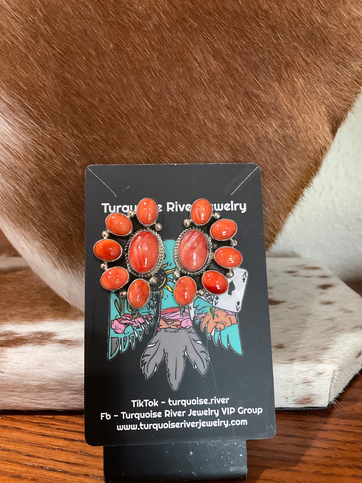 Red Spiny Half Cluster Earrings