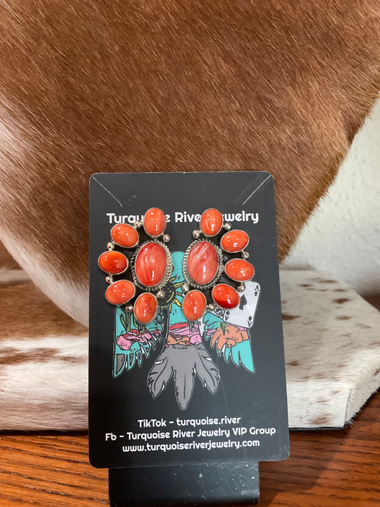 Red Spiny Half Cluster Earrings