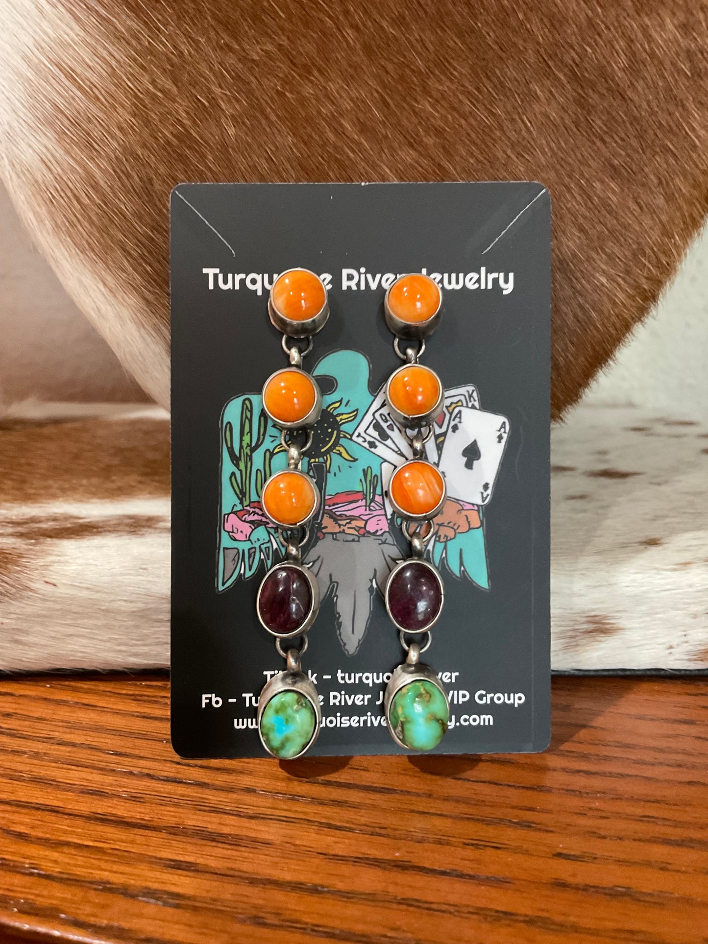 Spiny Oyster & Sonoran Turquoise Shoulder Duster Earrings