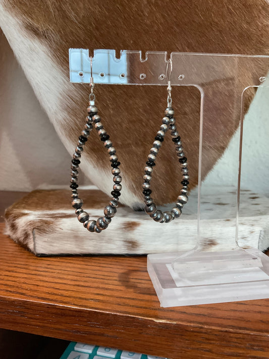 Black Onyx Pearl Hoop Earrings