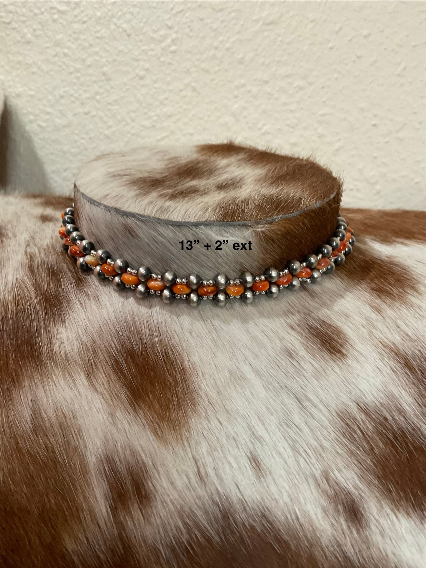 Orange Spiny & Sterling Silver Pearl Choker