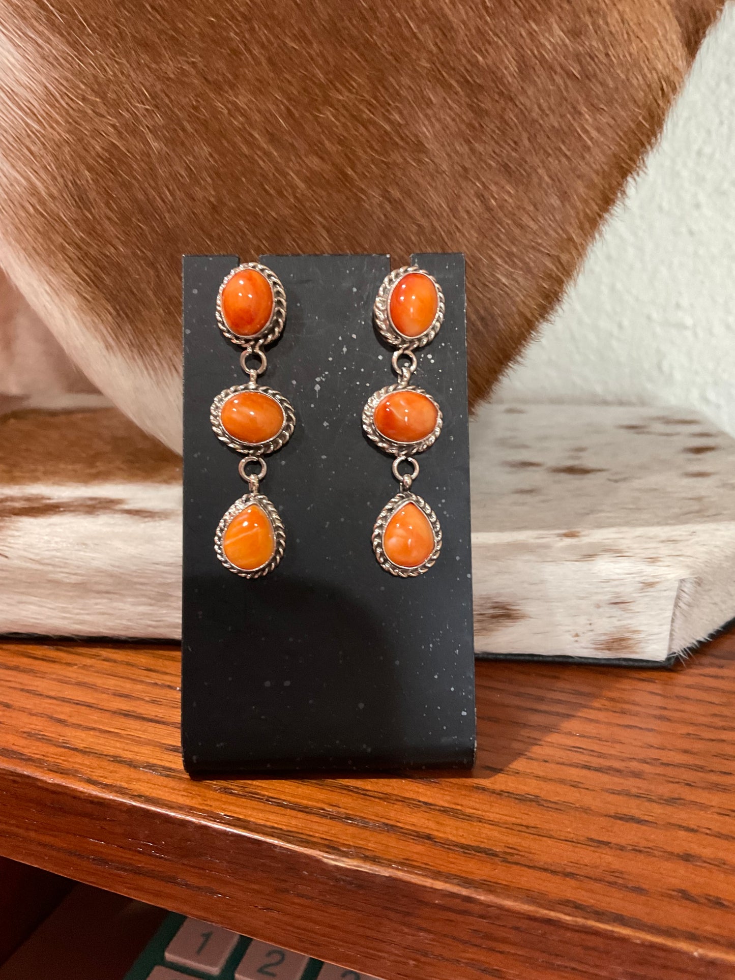 Orange Spiny Dangle Earrings