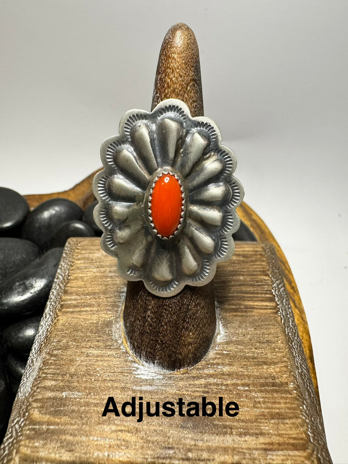 Red Coral Concho Ring