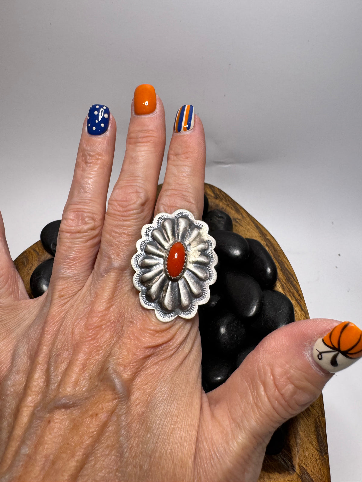 Red Coral Concho Ring