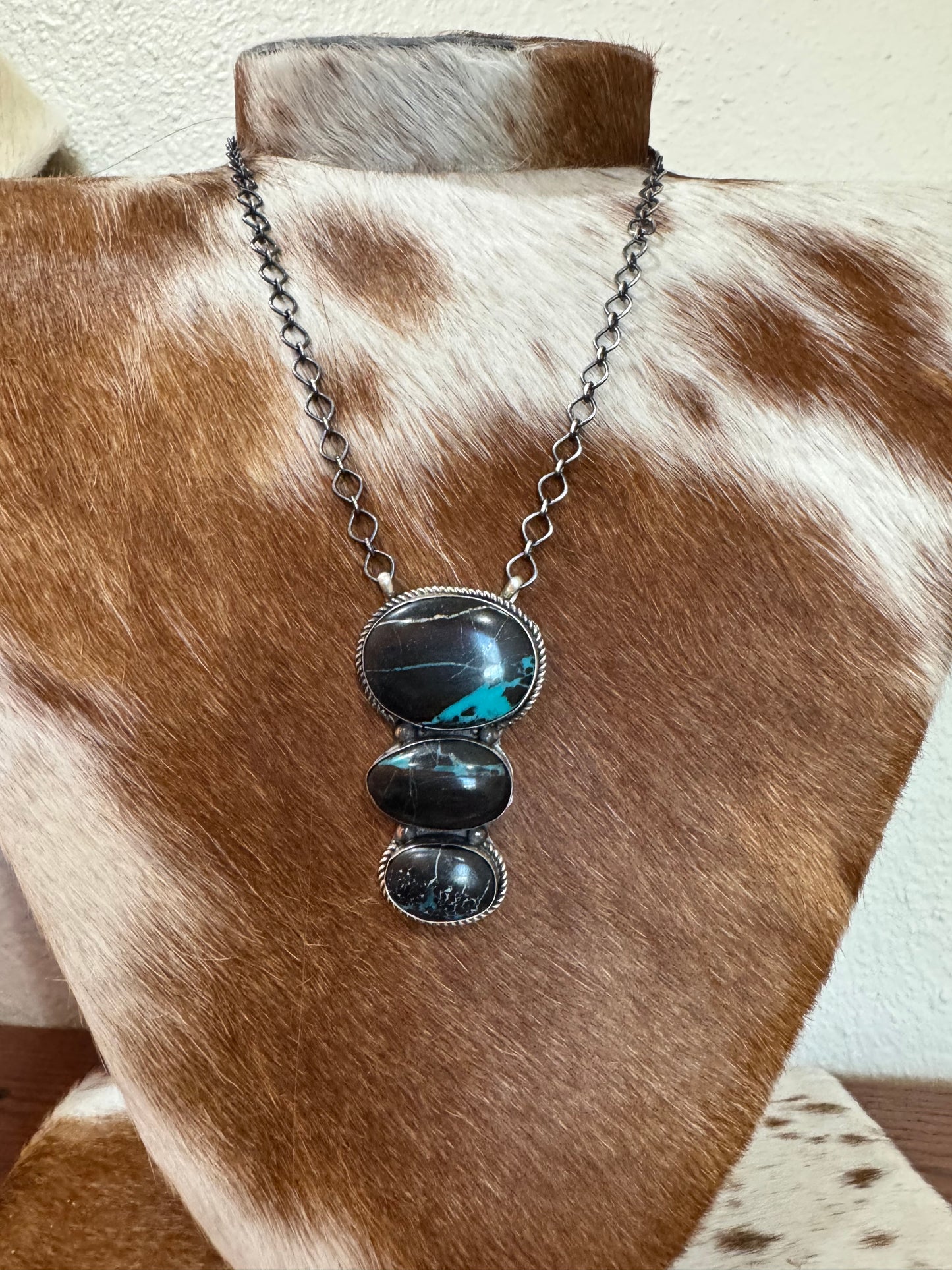 Blue Moon Turquoise 3 Stone Necklace