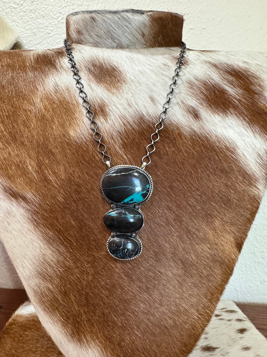 Blue Moon Turquoise 3 Stone Necklace